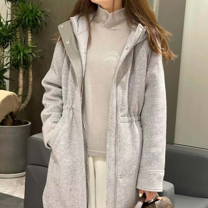 【北总严选】21467款中长束腰连帽鹅绒服女装