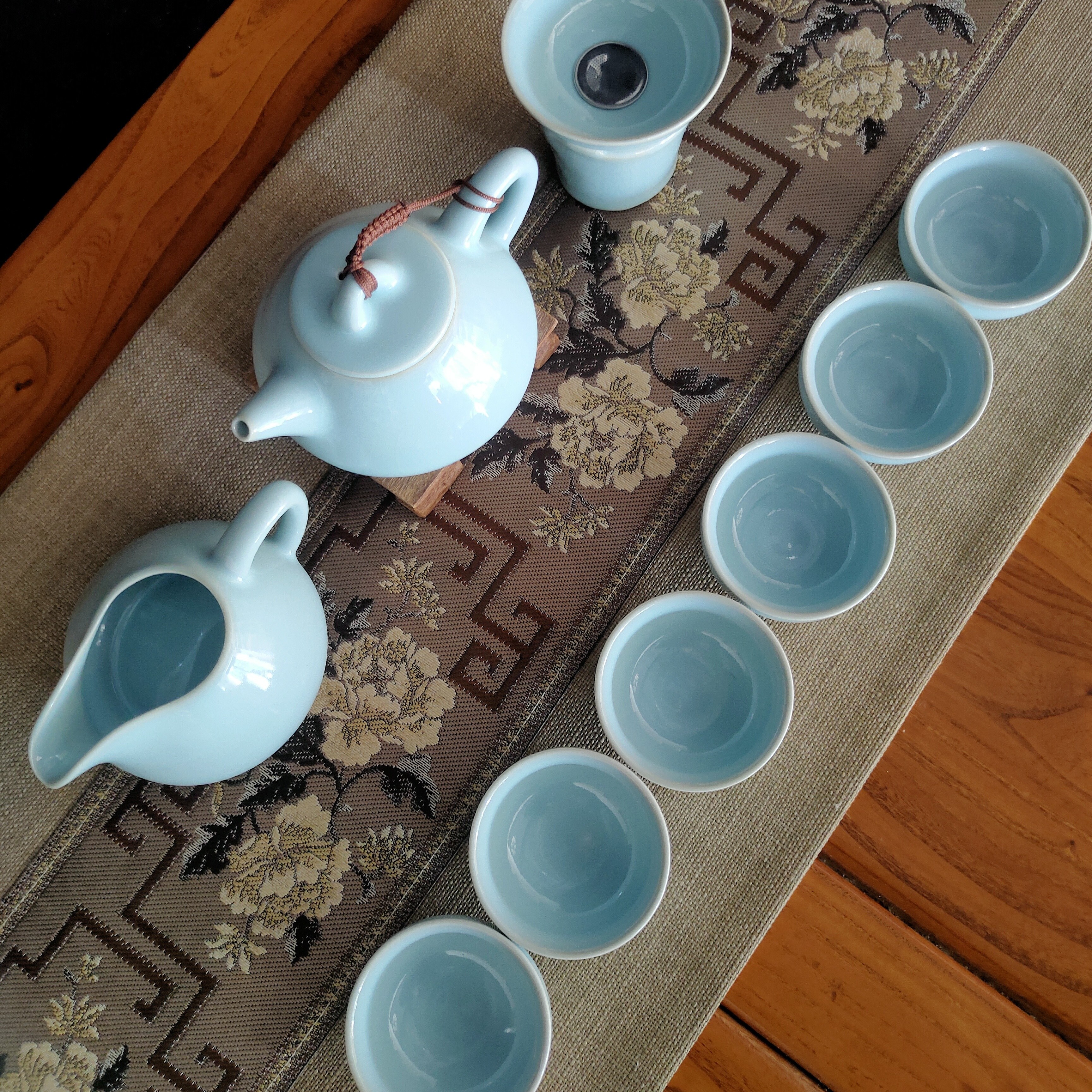 汝瓷原矿天青釉功夫茶具十件套装泡茶器带礼盒天青色茶道