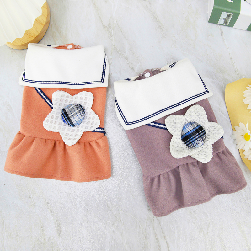 DADAGOU/哒哒狗狗狗衣服冬季可爱棉裙猫咪泰迪21大花朵呢裙B