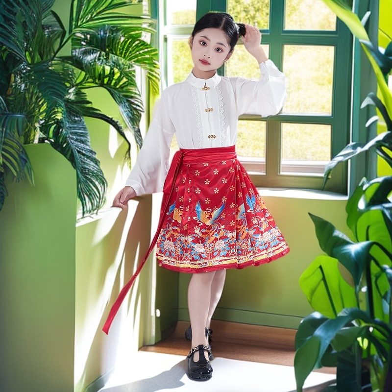 2024新款儿童马面裙改良短款夏季百搭休闲古装汉服新中式女半身裙