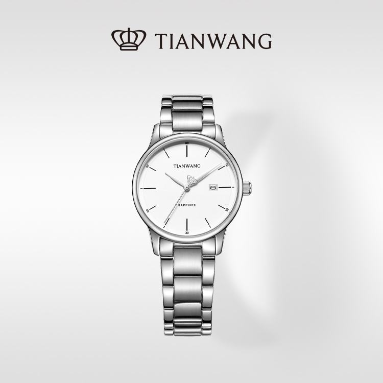 天王表歆动系列女士手表商场同款时尚休闲国表石英银白盘钢带女款