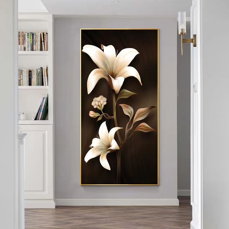 十字绣【玄关百合】新款竖版小幅玄关走廊过道手工线绣