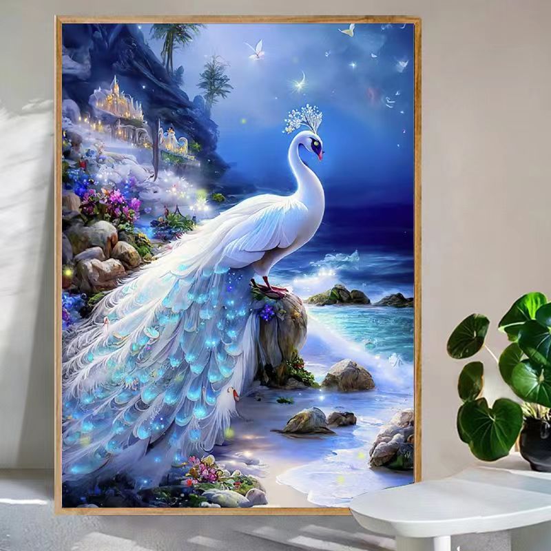 十字绣【孔雀公主】新款白色孔雀城堡夜景唯美小清新卧室棉线绣