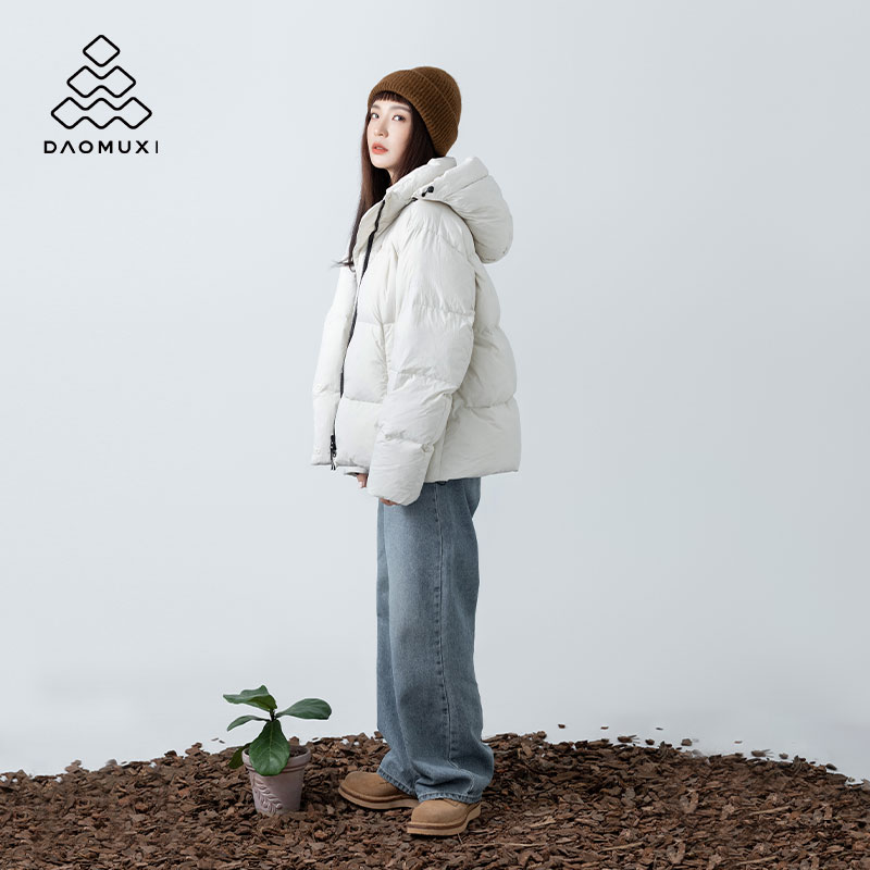 道木熙白色短款羽绒服女新款宽松95白鸭绒秋冬季保暖加厚面包服