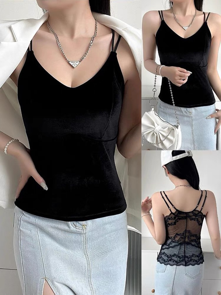 性感丝绒拼接蕾丝美背百搭神器