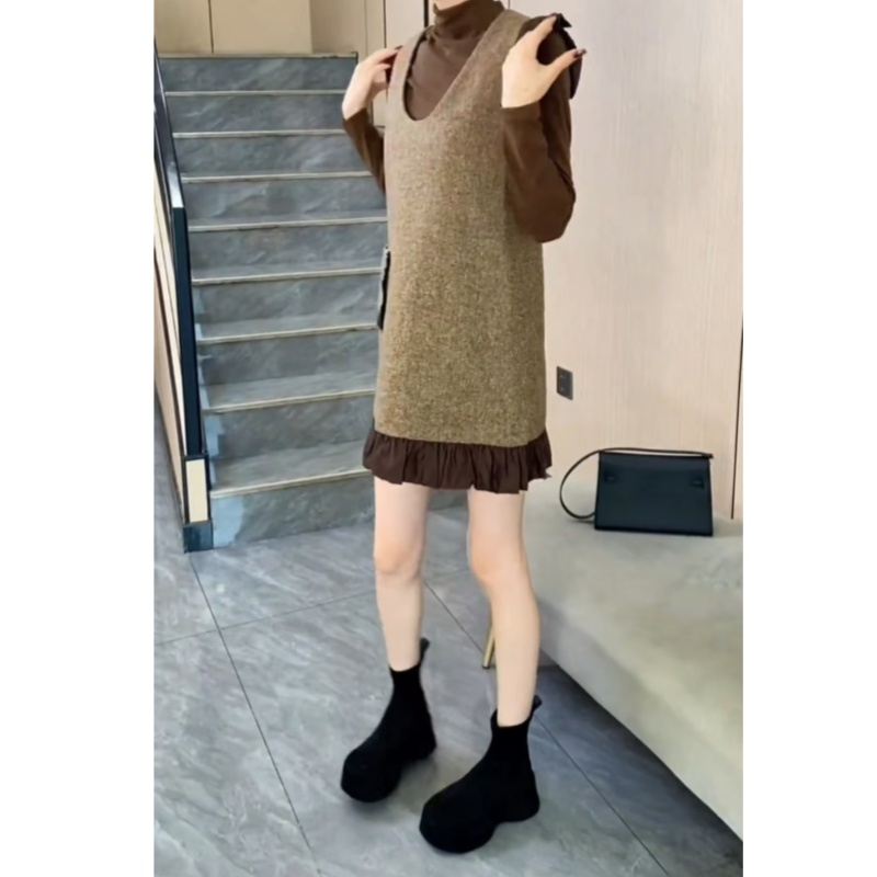 马甲连衣裙两件套套装百搭显瘦气质洋气时尚韩版网红女士高领