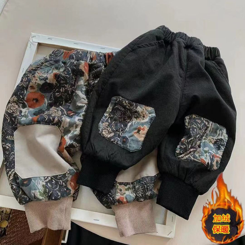 冬季韩版加绒裤子男女儿童新款加厚个性洋气宽松保暖裤子男童