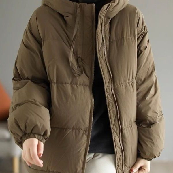 秋冬季新款羽绒棉服女短款外套连帽双拉链宽松小个子加厚保暖棉衣