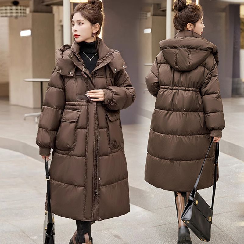 美拉德羽绒服女2023冬季新款牛角扣过膝长款宽松加厚白鸭绒外套潮