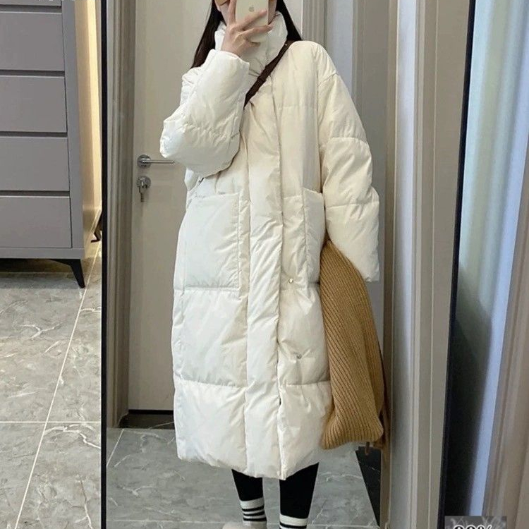 2023年新款中长款羽绒服女韩版宽松加厚立领小个子白鸭绒冬季外套