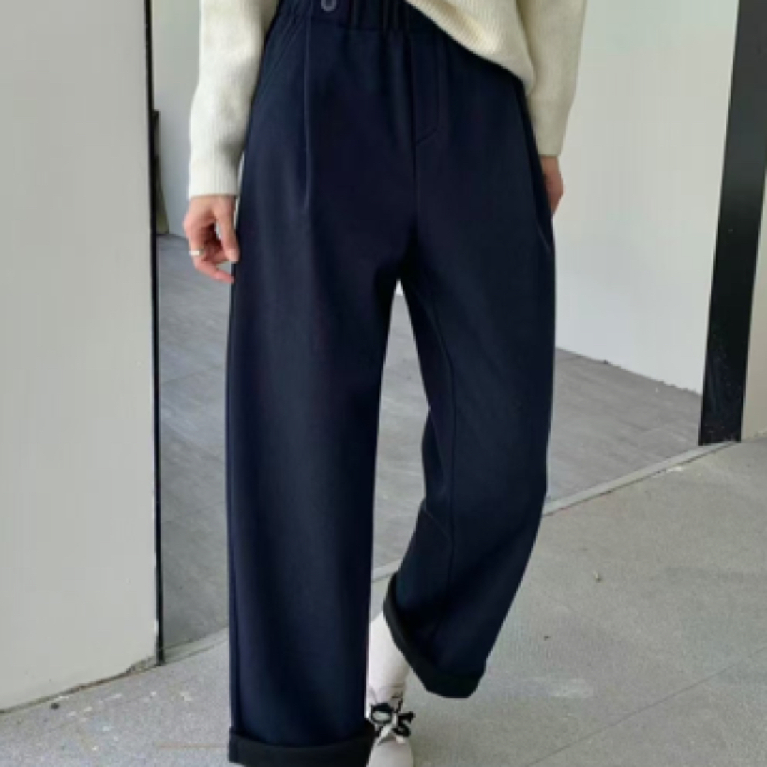 邻佳 高腰显瘦松紧腰阔腿裤女宽松百搭休闲直筒裤