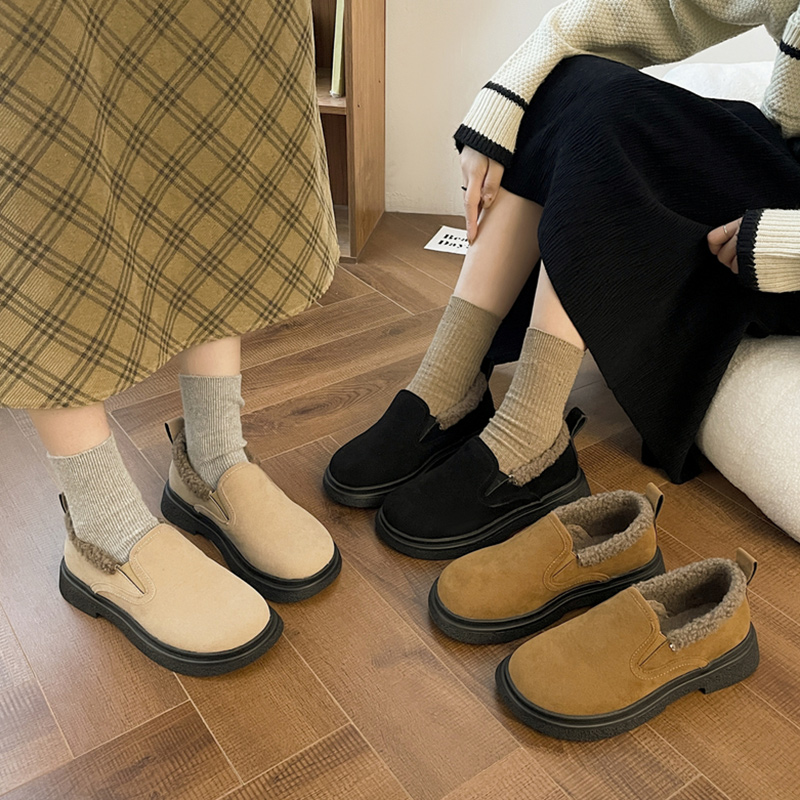 红蜻蜓牌乐福鞋女秋冬季加绒2023新款二棉鞋懒人一脚蹬毛毛鞋豆豆