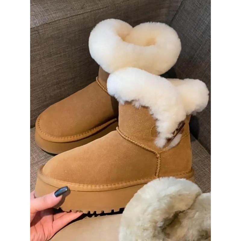 红蜻蜓牌皮毛一体雪地靴子女加绒加厚2023冬季新款东北大棉鞋保暖