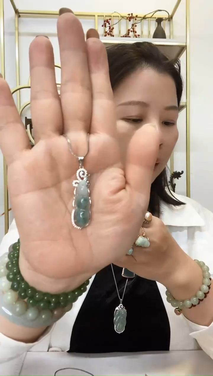 【闪购商品】翡翠颈饰银S925镶嵌福豆