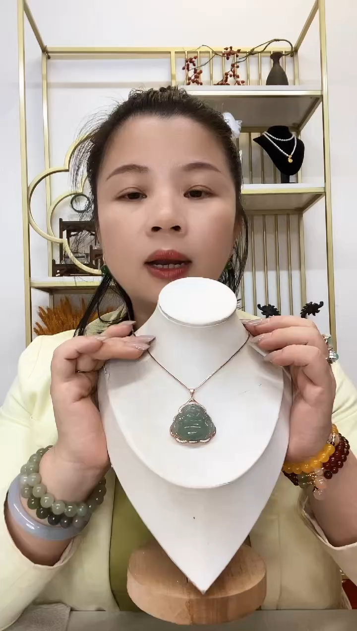 【闪购商品】翡翠吊坠(赠链)银S925镶嵌佛公玫瑰金色