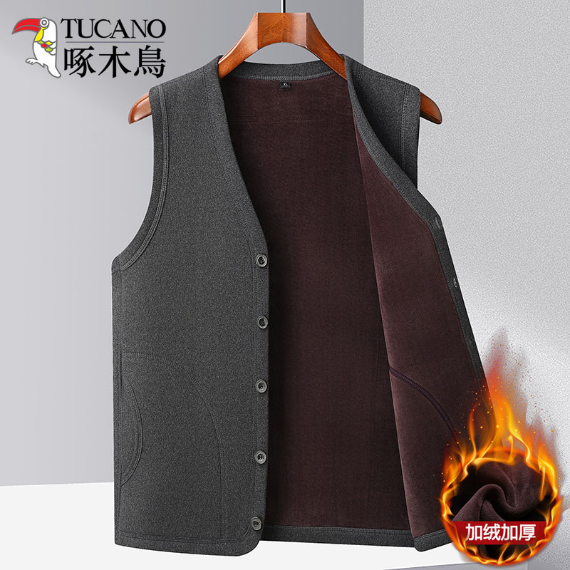 啄木鸟秋冬季爸爸马甲加绒加厚保暖爷爷老人马夹中老年人男士背心