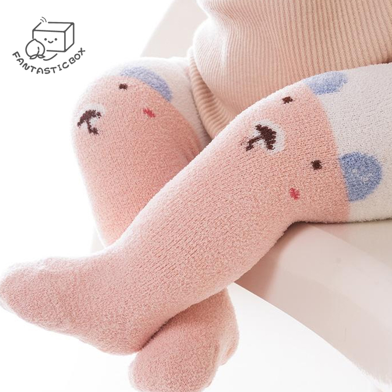 A类宝宝冬季加绒珊瑚绒防滑点胶婴幼儿学步袜无骨高筒过膝袜子