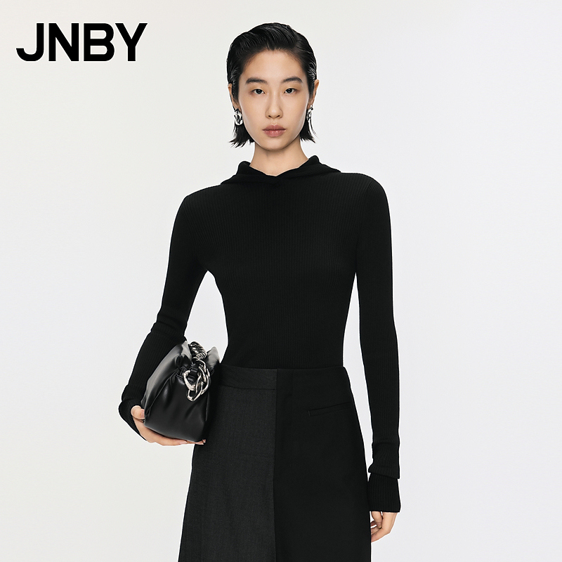 JNBY/江南布衣秋冬连帽羊毛针织衫女美利诺羊毛长袖套头5O0311790