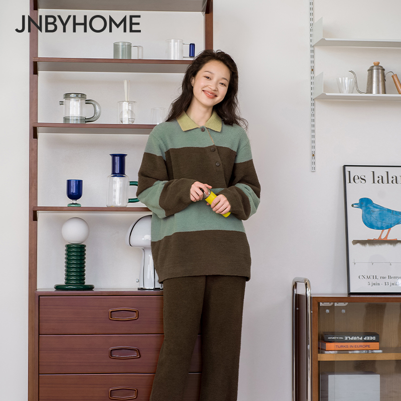 【条纹半边绒家居服】JNBYHOME江南布衣家居服女情侣套装外穿保暖