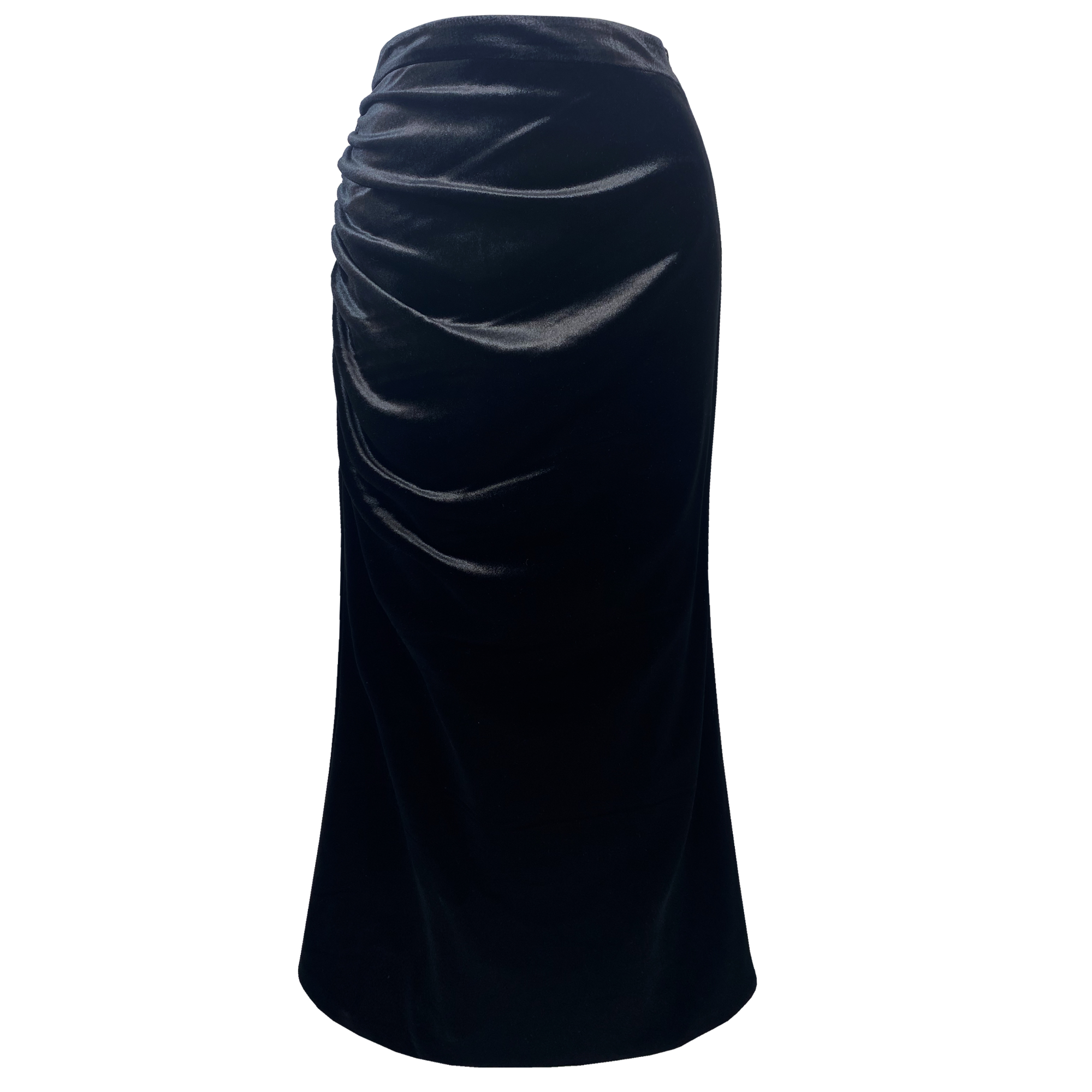 姜穹JIANGQIONG 2024秋冬新款时尚新中式直身抽褶黑色丝绒长半裙