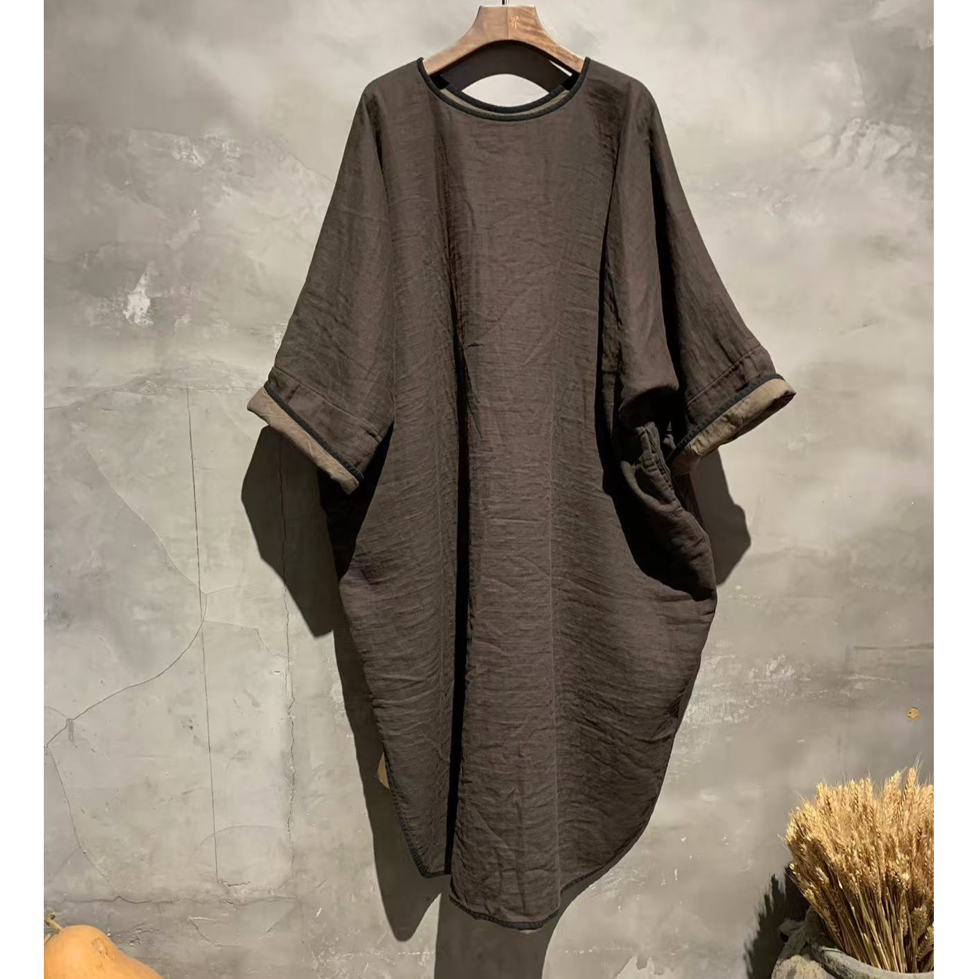 無界原创高品质亚麻棉套头休闲宽松禅意棉袍子