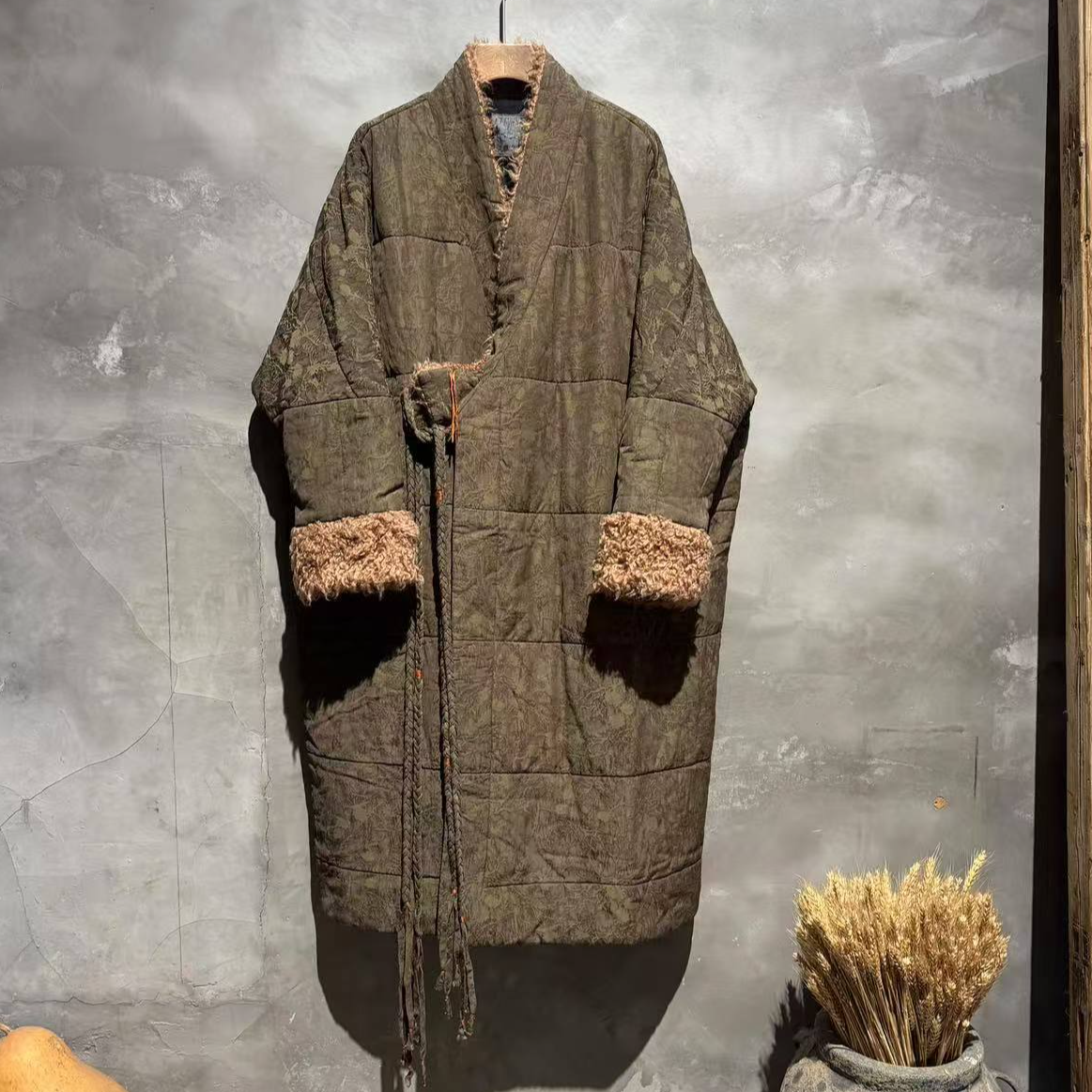 無界原创高品质宽松休闲冬季文艺复古斜襟棉服