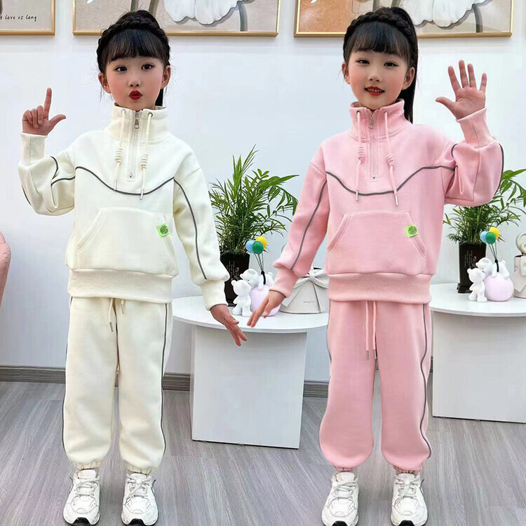 女童秋冬套装2023新款童装女宝宝洋气加厚卫衣时尚立领中大外套潮