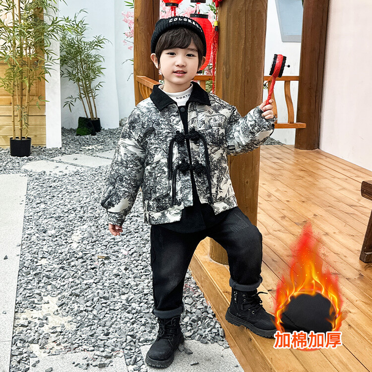 儿童棉服加厚冬季新款男童棉衣中国风年服外套男宝宝冬装唐装外套