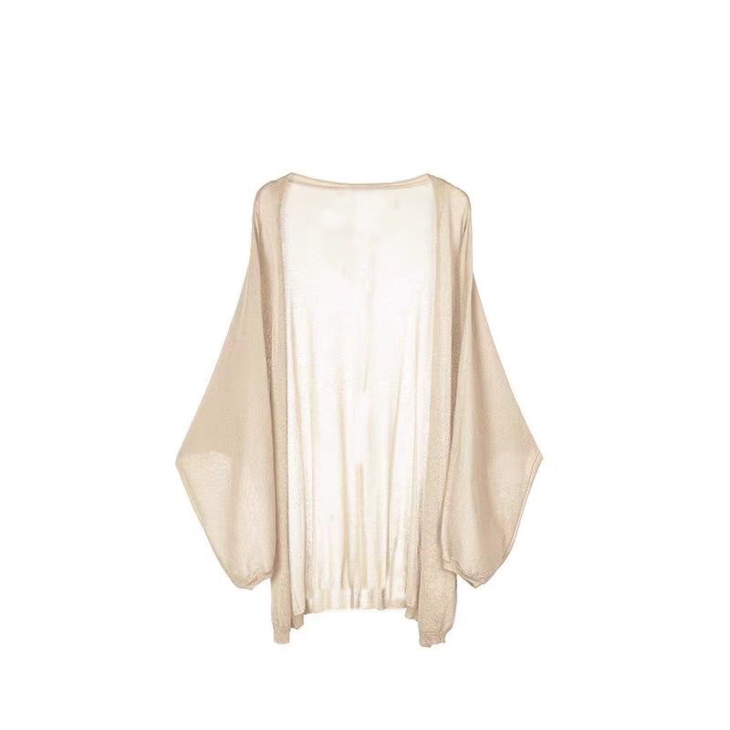 中长款 时尚复古韩版长袖冰丝针织可遮过pp薄款百搭披肩上衣开衫