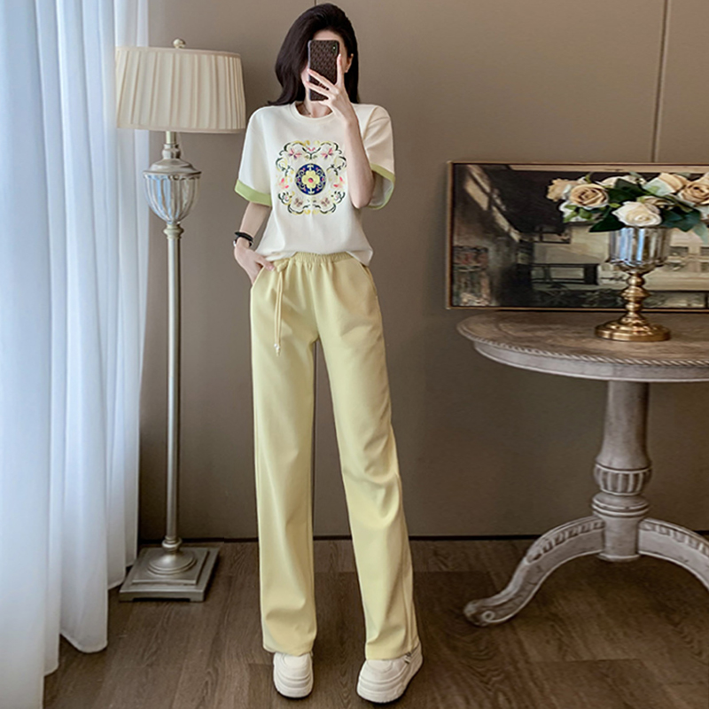 可盐可甜套装女2024夏新款洋气减龄短袖t恤休闲运动阔腿裤两件套
