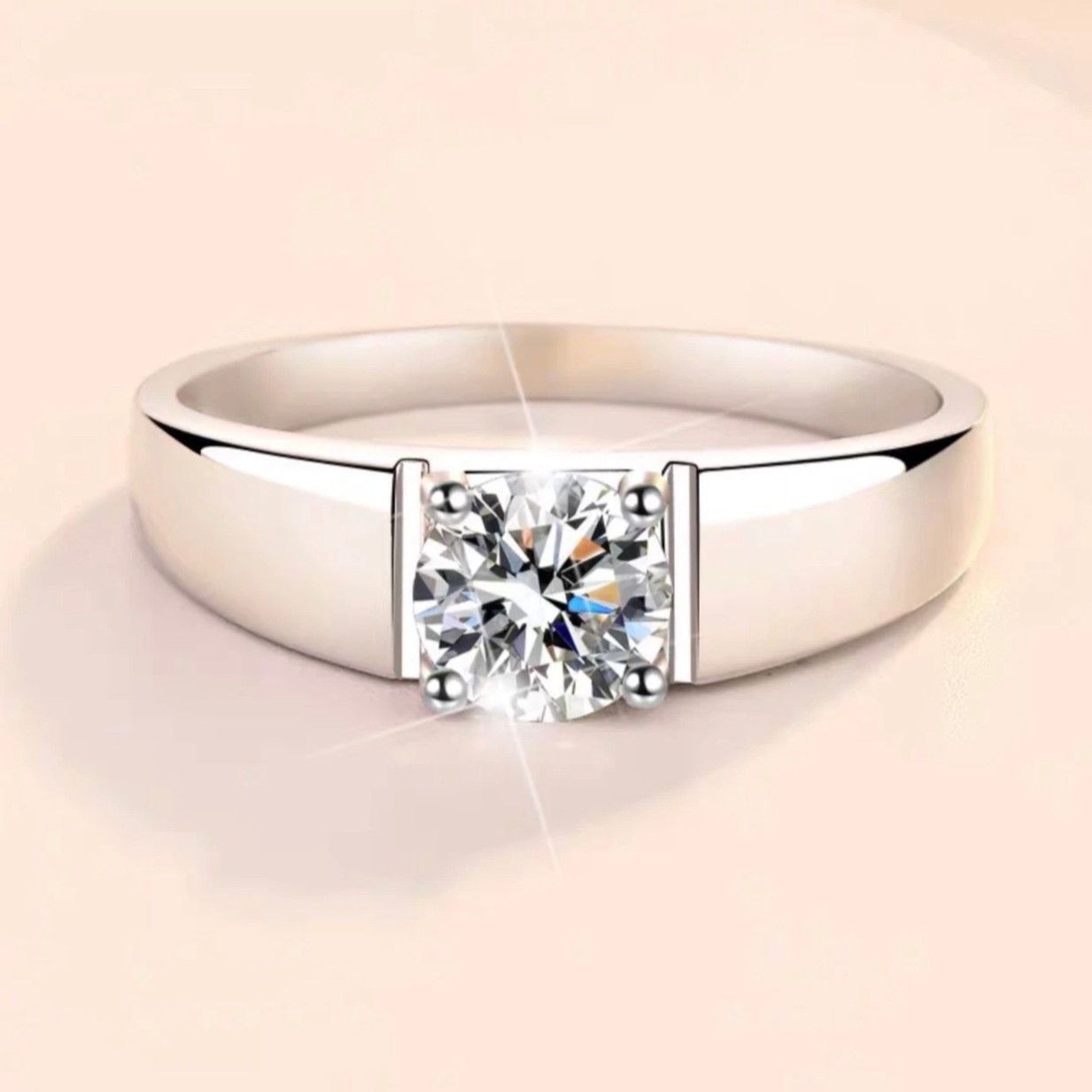 925银莫桑石戒指 【光臂男戒0.5-1】简约经典光面时尚男款情侣戒