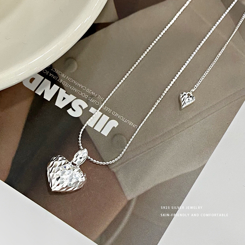 坠链均925银 孤品清仓时尚车花爱心项链锁骨链气质