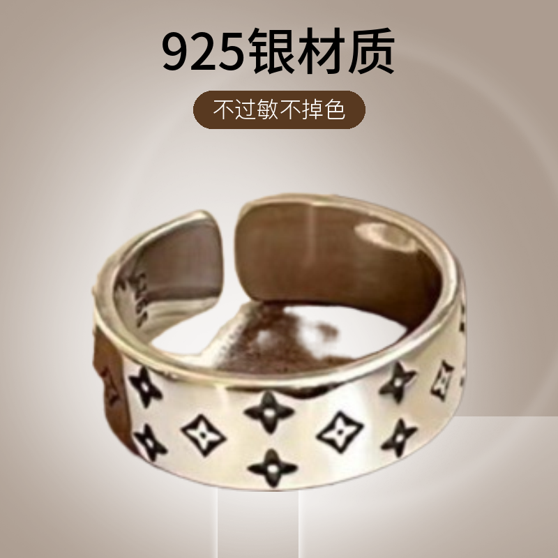 925银戒指 秋冬ins风老骨花开口戒指气质百搭设计感
