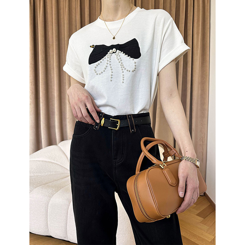 69～199珍珠蝴蝶结短袖T恤时尚减龄设计感百搭甜美洋气上衣