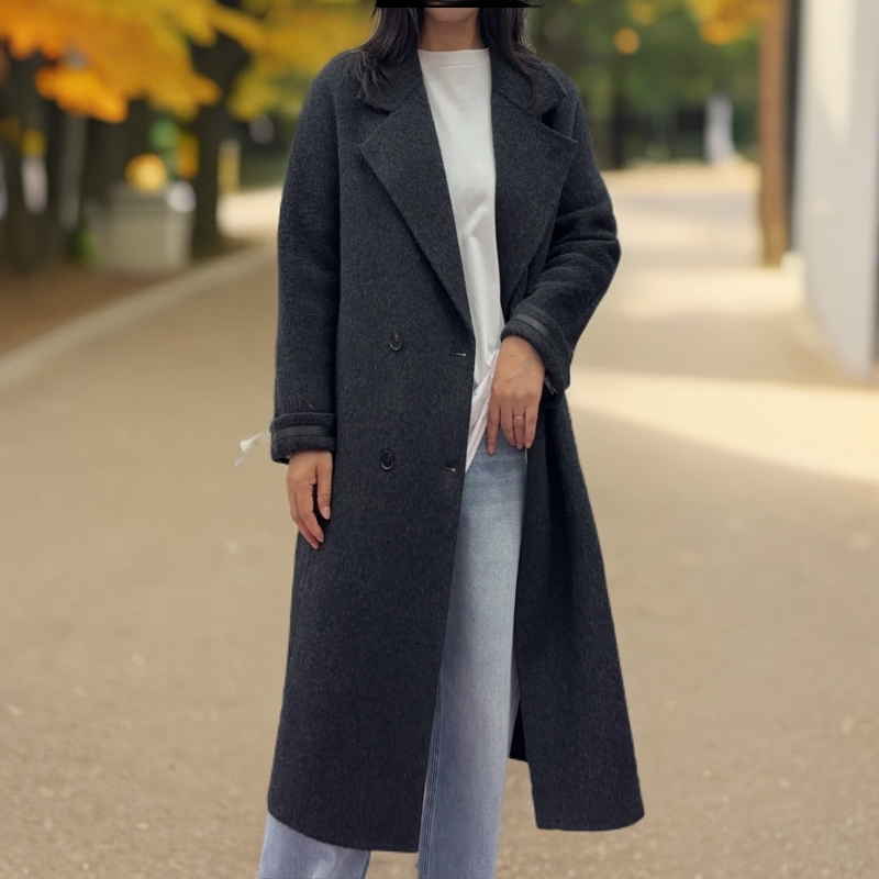609～699韩系气质中长款棉羊毛双面毛呢大衣秋冬时尚慵懒风长外套