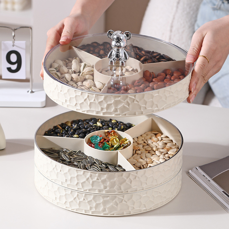 轻奢果盒家用多层果盘分格带盖奶油风干果盒客厅坚果糖果盒零食盒