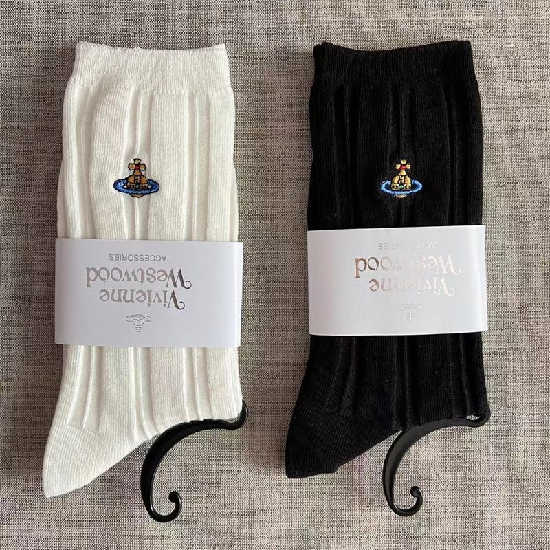 新品日本西太后袜子土星刺绣坑条纹黑白纯色简约百搭基础款女潮袜