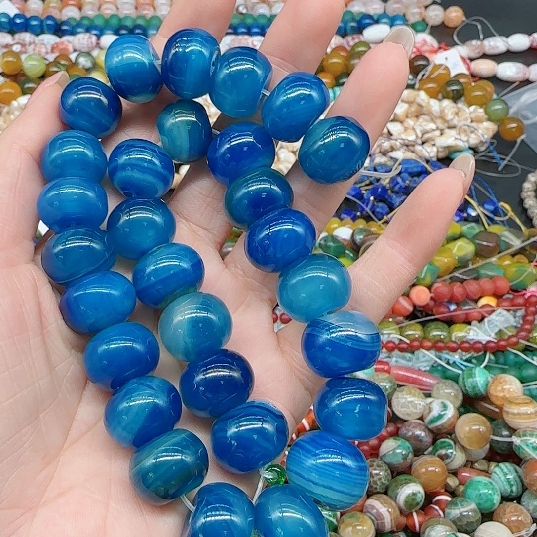 玛瑙/玉髓珠宝半成品合金蓝玛瑙15mm算盘一条