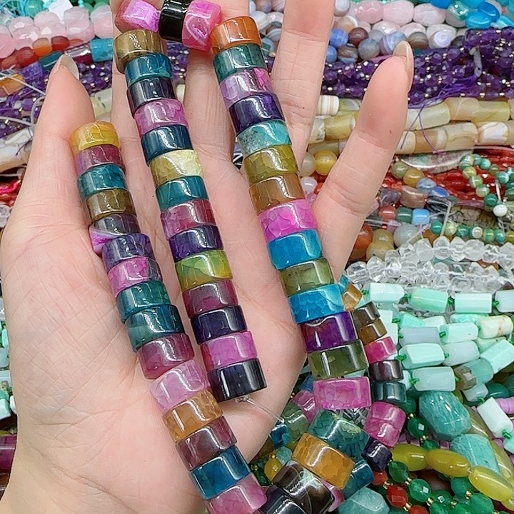 玛瑙/玉髓珠宝半成品合金彩玛瑙剁珠13mm一条