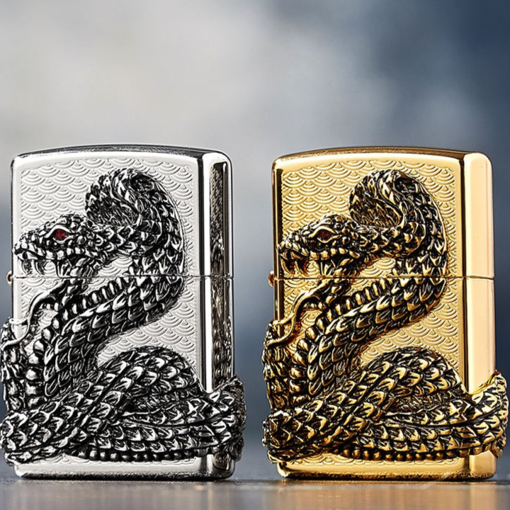 Zippo打火机银蛇缠绕男士高端之宝个性送男友礼物金色TCJ1