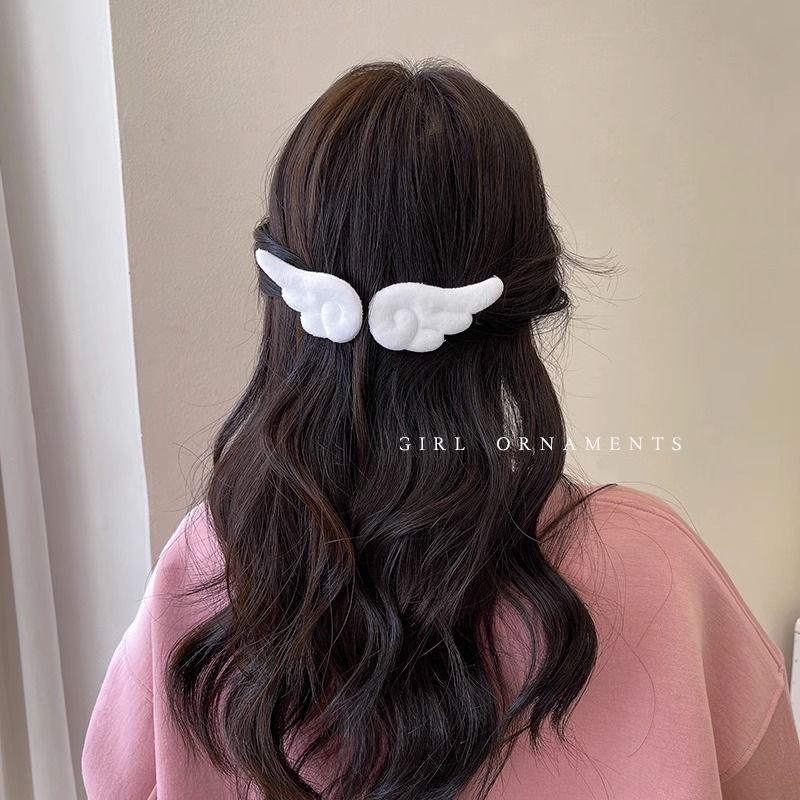 魔法少女侧边白色天使小翅膀边夹可爱日系毛绒鸭嘴夹