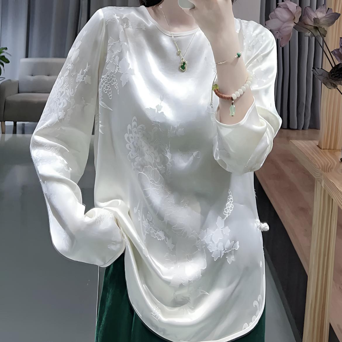 女士冠乐绉提花浮雕肌理别致款国风衬衣内搭上装中式旗袍衬衫宽松