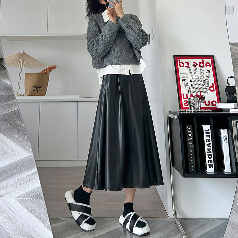 韩范高腰显瘦皮裙半身裙女长裙秋冬新款高级感宽松休闲百搭冬裙潮