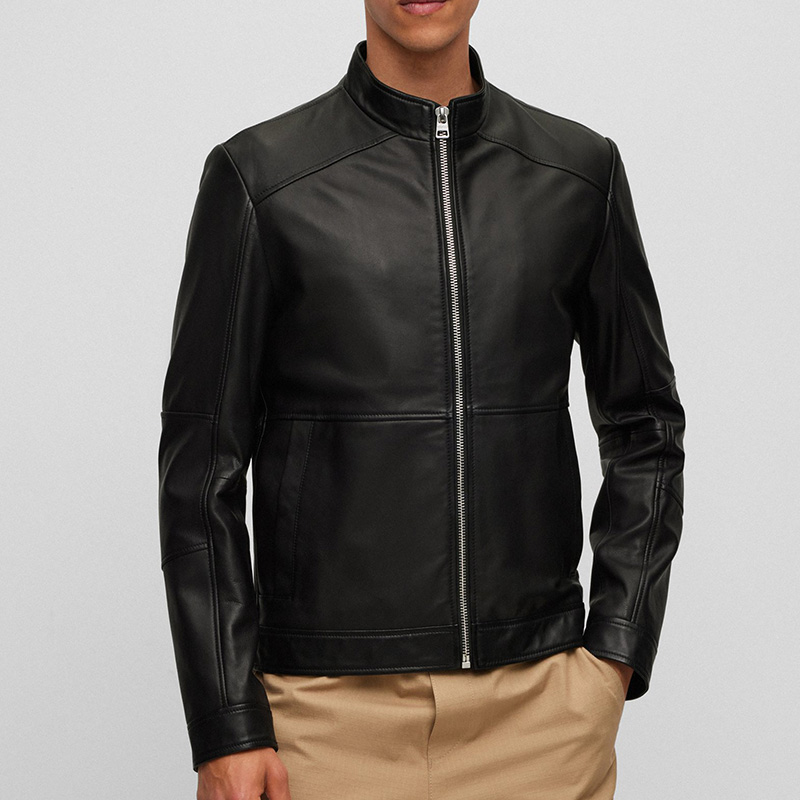 HugoBoss/雨果博斯男士休闲皮衣立领简约皮夹克新款外套50455293