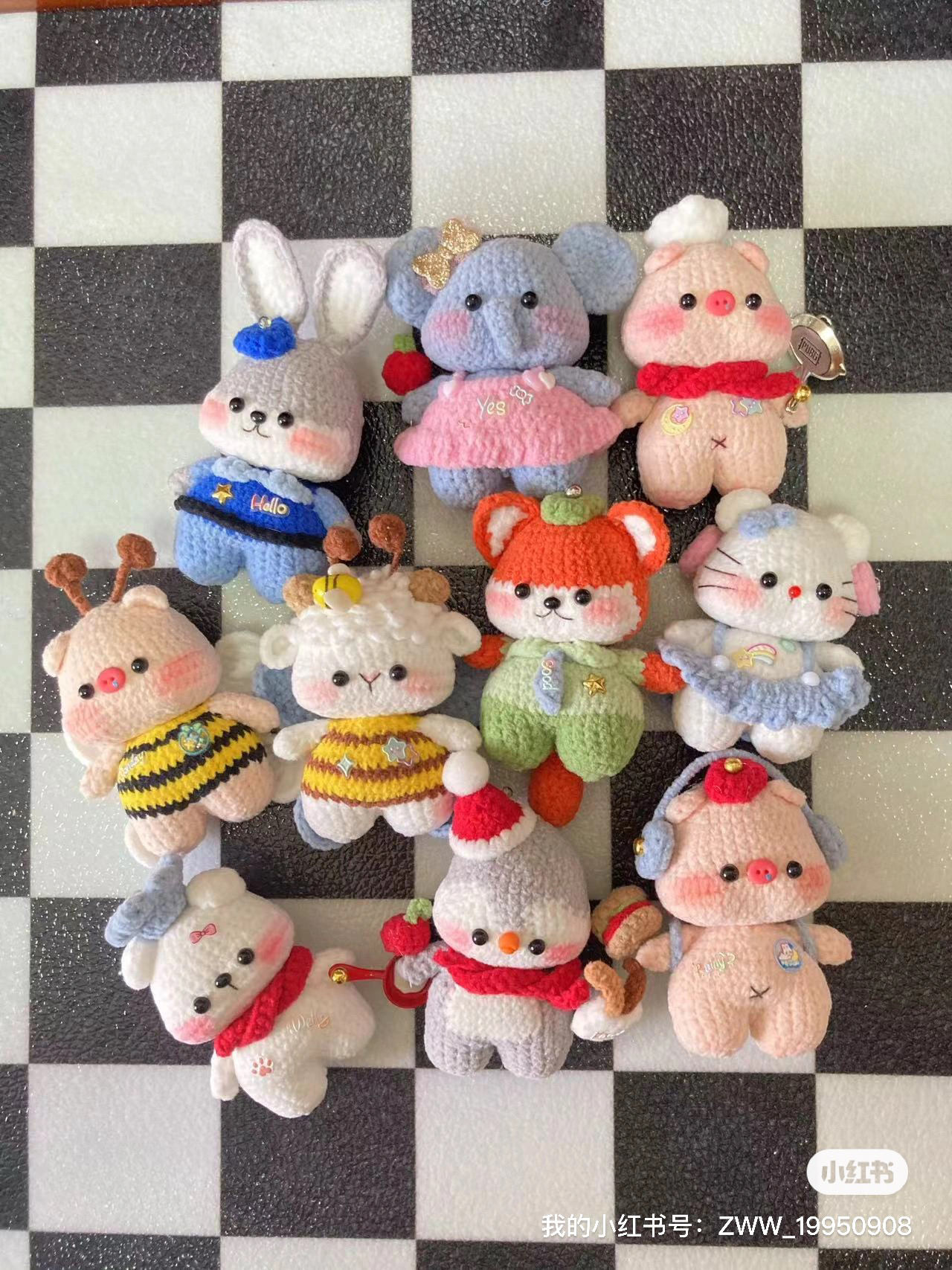 纯手工双股小棉仔微钩玩偶摆件挂件创意可爱饰品