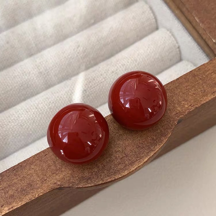 铜合金耳饰 【红豆】酒红色豆豆氛围感显白耳钉  A344