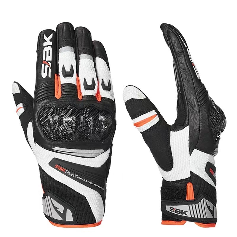 SBK摩托车手套夏季网眼透气碳纤维防摔骑行真皮男女机车可触屏
