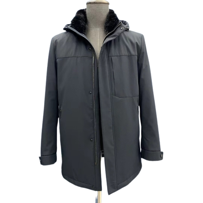 整貂内胆男派克服皮毛一体水貂毛内胆貂皮大衣中长款冬季保暖外套