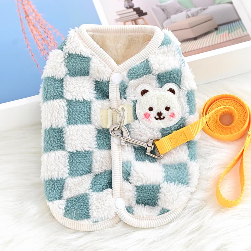 宠物狗狗衣服秋冬猫咪小型犬比熊雪纳瑞泰迪棉背心牵引绳加绒保暖