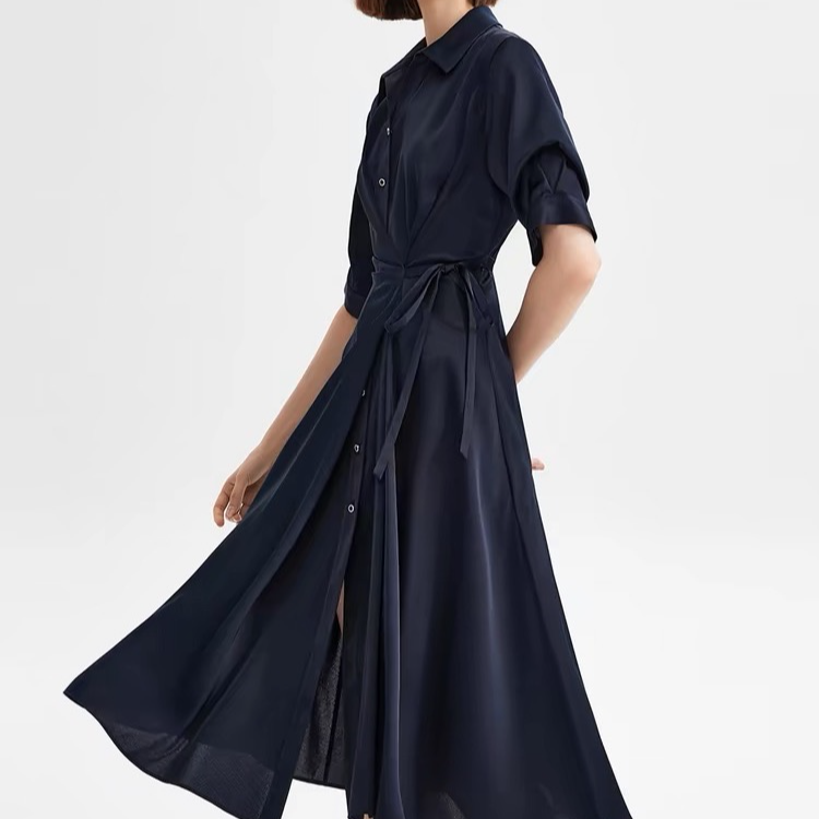 显瘦气质黑色连衣裙复古设计感长裙